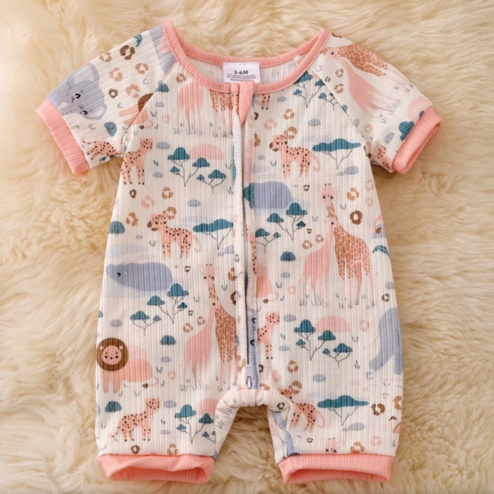 Jungle Adventure Zippered Baby One Piece Rompers Baby Girls